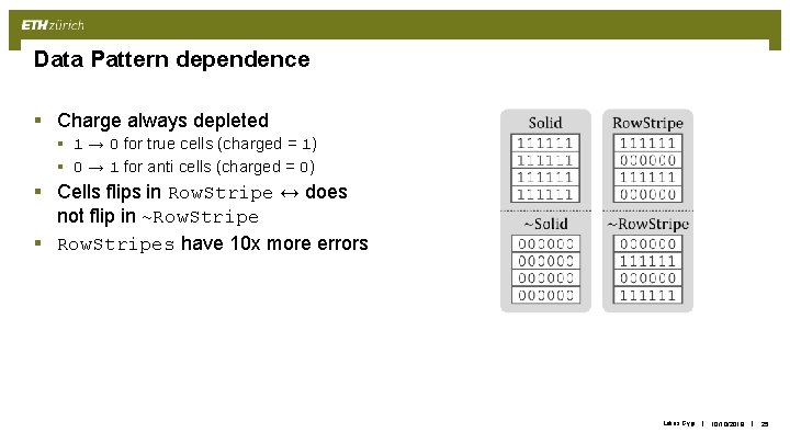Data Pattern dependence § Charge always depleted § 1 → 0 for true cells