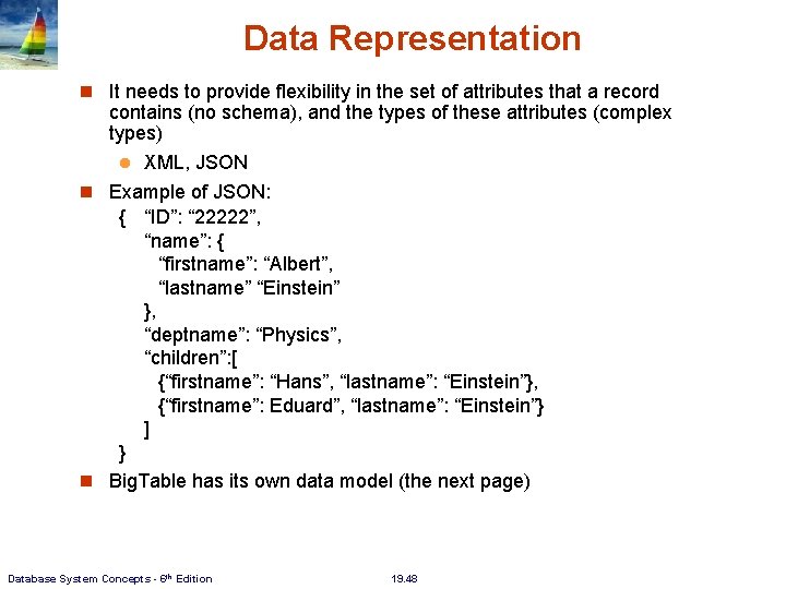 Data Representation It needs to provide flexibility in the set of attributes that a