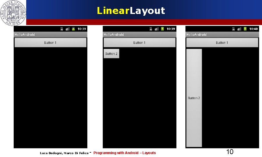 Linear. Layout Luca Bedogni, Marco Di Felice - Programming with Android – Layouts 10