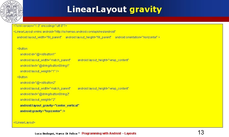Linear. Layout gravity <? xml version="1. 0" encoding="utf-8"? > <Linear. Layout xmlns: android="http: //schemas.