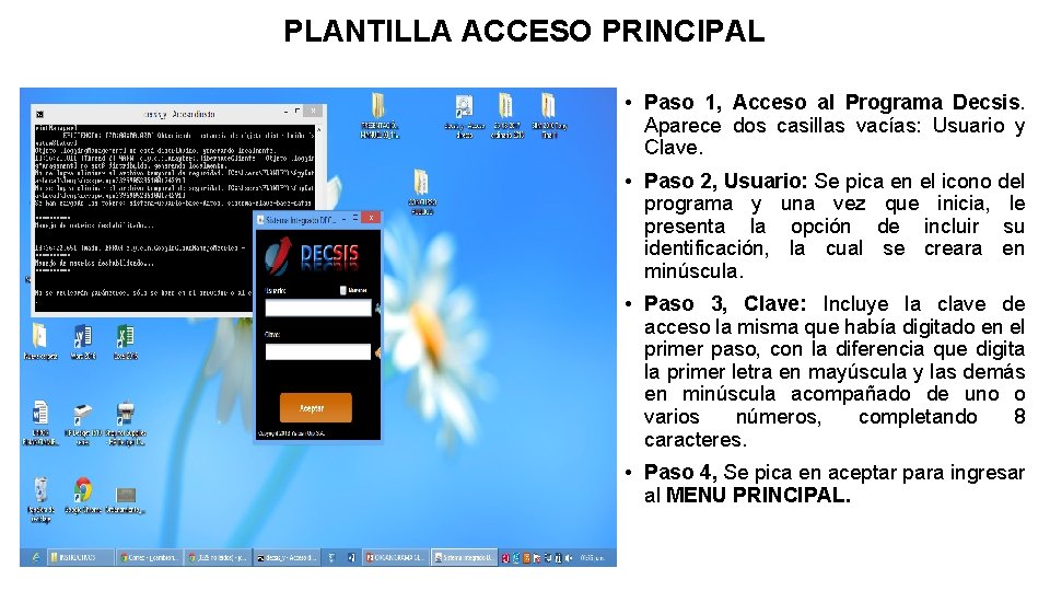 PLANTILLA ACCESO PRINCIPAL • Paso 1, Acceso al Programa Decsis. Aparece dos casillas vacías: