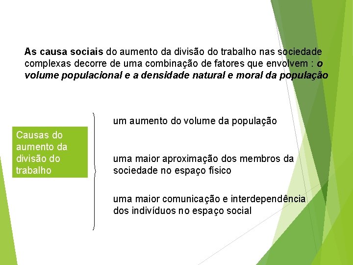 As causa sociais do aumento da divisão do trabalho nas sociedade complexas decorre de