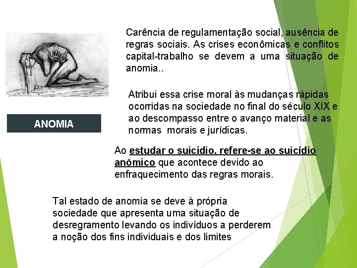 Carência de regulamentação social, ausência de regras sociais. As crises econômicas e conflitos capital-trabalho