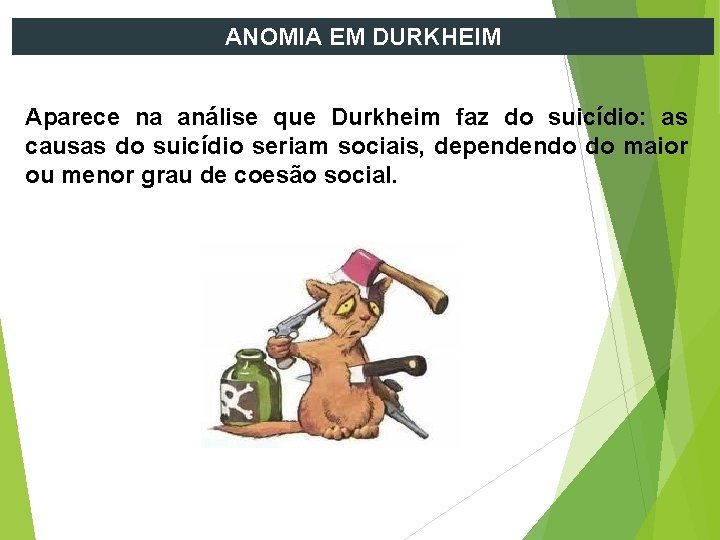 ANOMIA EM DURKHEIM Aparece na análise que Durkheim faz do suicídio: as causas do