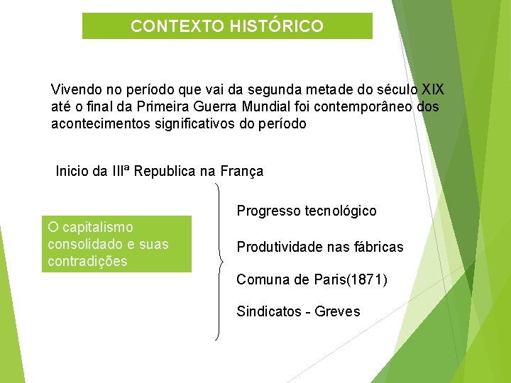 CONTEXTO HISTÓRICO Vivendo no período que vai da segunda metade do século XIX até