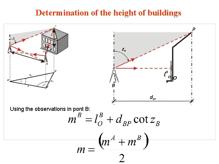 Determination of the height of buildings Using the observations in pont B: 