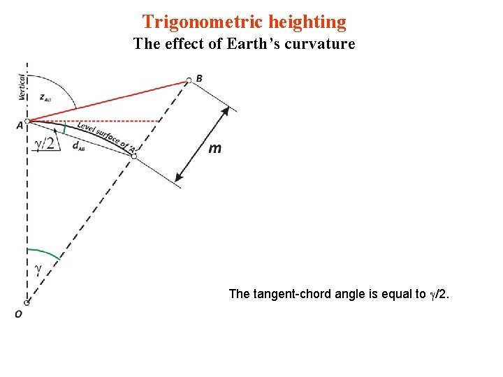 Trigonometric heighting The effect of Earth’s curvature The tangent-chord angle is equal to g/2.