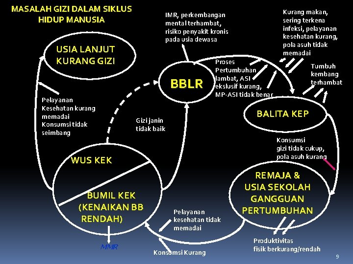 MASALAH GIZI DALAM SIKLUS HIDUP MANUSIA LANJUT KURANG GIZI BBLR Pelayanan Kesehatan kurang memadai