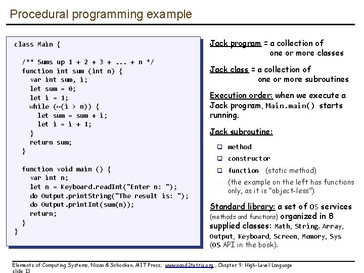 Procedural programming example class Main { /** Sums up 1 + 2 + 3