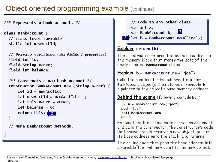 Object-oriented programming example (continues) /** Represents a bank account. */ class Bank. Account {