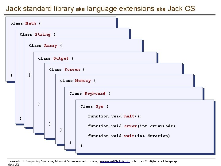 Jack standard library aka language extensions aka Jack OS class Math { function void