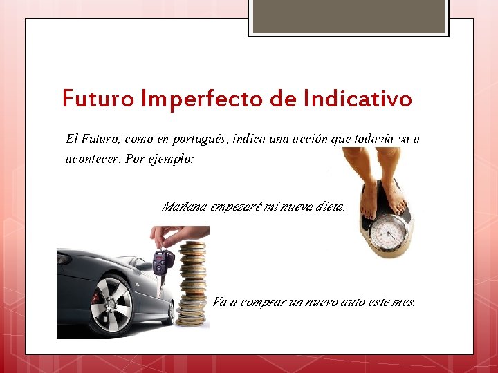 Futuro Imperfecto de Indicativo El Futuro, como en portugués, indica una acción que todavía