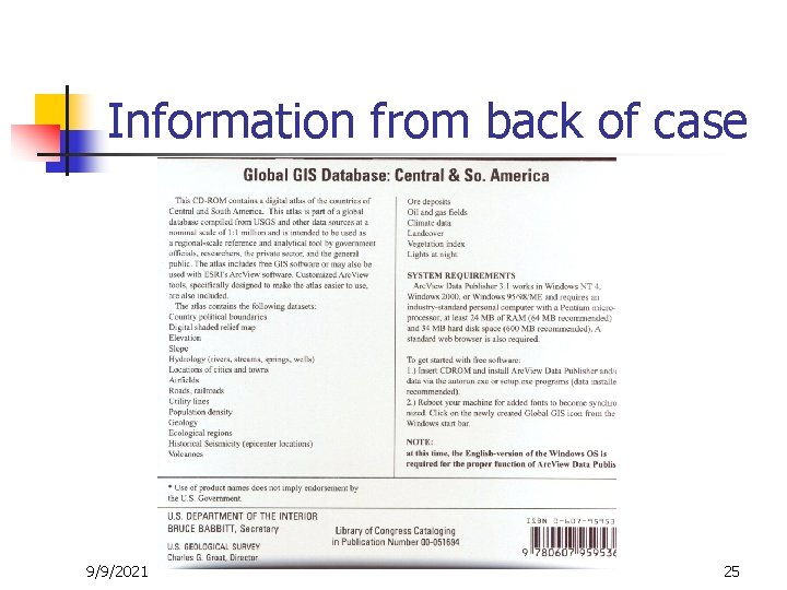 Information from back of case 9/9/2021 25 