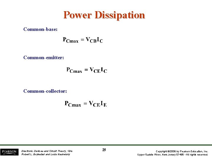 Power Dissipation Common-base: Common-emitter: Common-collector: Electronic Devices and Circuit Theory, 10/e Robert L. Boylestad