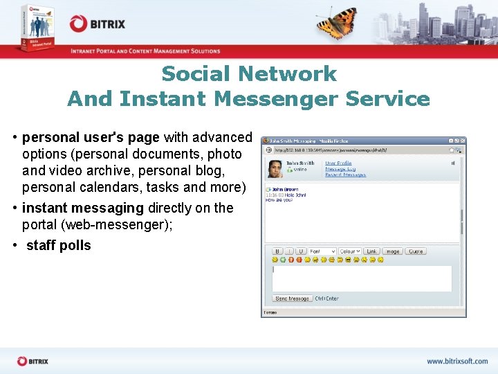 Social Network And Instant Messenger Service • personal user's page with advanced options (personal