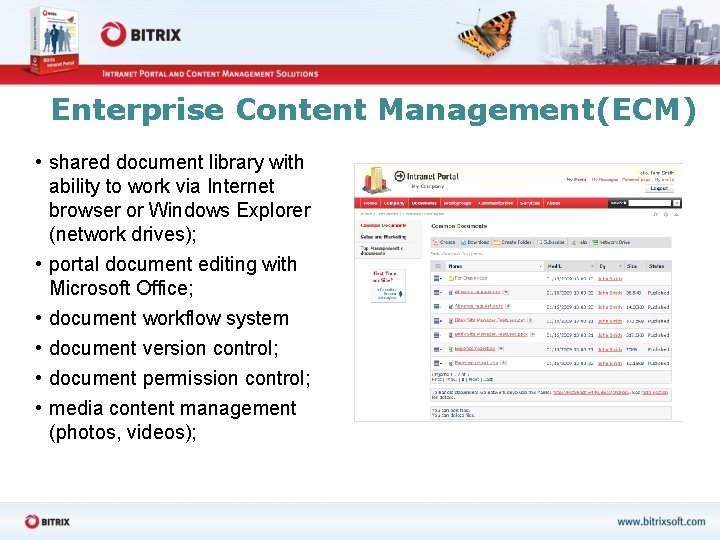 Enterprise Content Management(ECM) • shared document library with ability to work via Internet browser