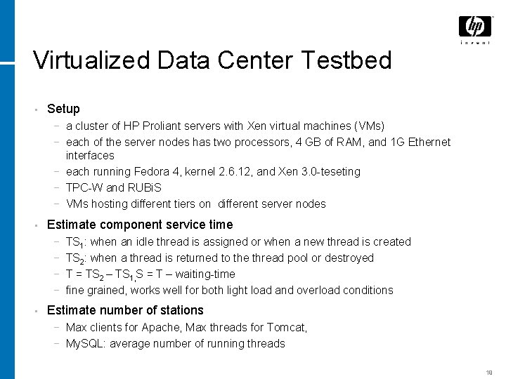 Virtualized Data Center Testbed • Setup − a cluster of HP Proliant servers with