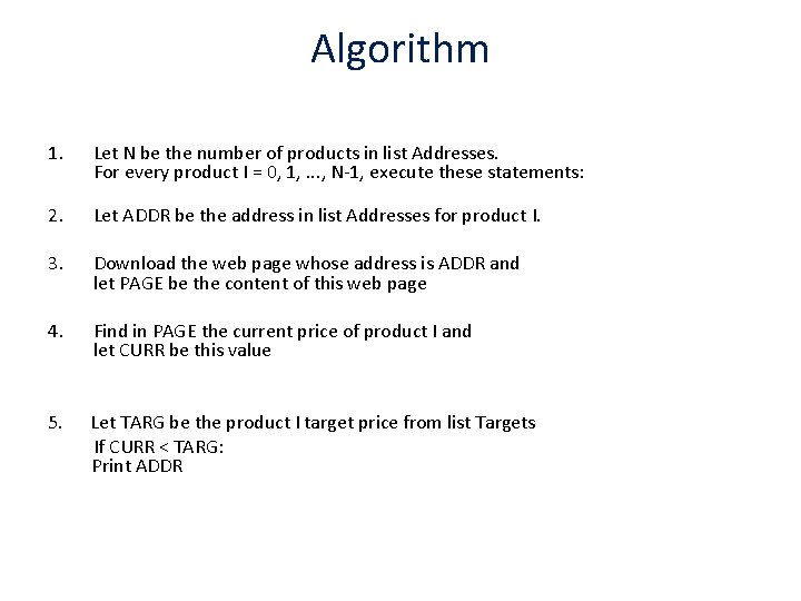 Algorithm 1. Let N be the number of products in list Addresses. For every Algorithm 1. Let N be the number of products in list Addresses. For every