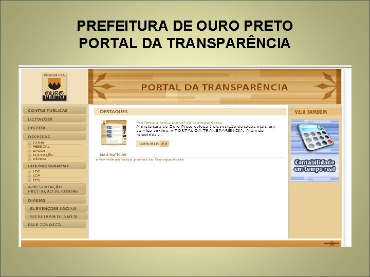 PREFEITURA DE OURO PRETO PORTAL DA TRANSPARÊNCIA 