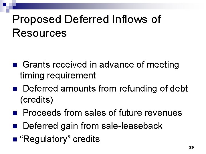 Proposed Deferred Inflows of Resources Grants received in advance of meeting timing requirement n