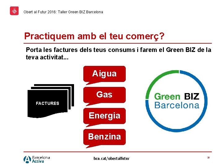 Obert al Futur 2016: Taller Green BIZ Barcelona Practiquem amb el teu comerç? Porta