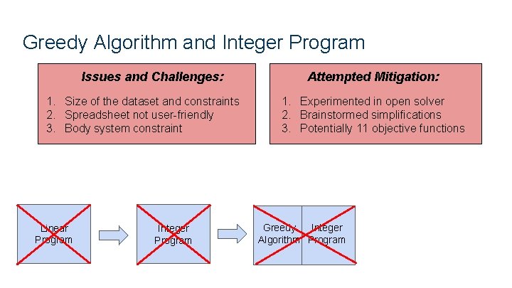 Greedy Algorithm and Integer Program Issues and Challenges: 1. Size of the dataset and