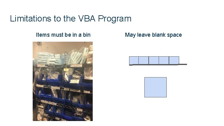 Limitations to the VBA Program Items must be in a bin May leave blank