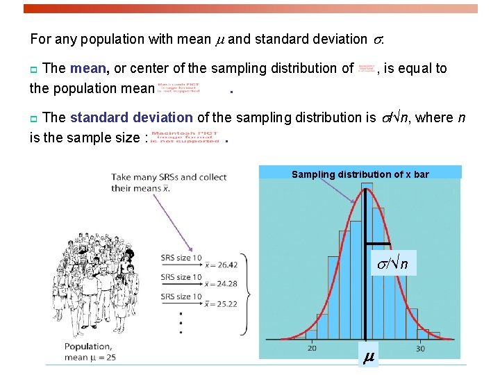 For any population with mean m and standard deviation s: The mean, or center