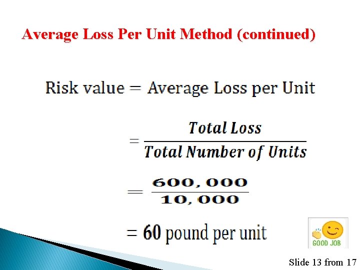 Average Loss Per Unit Method (continued) Slide 13 from 17 