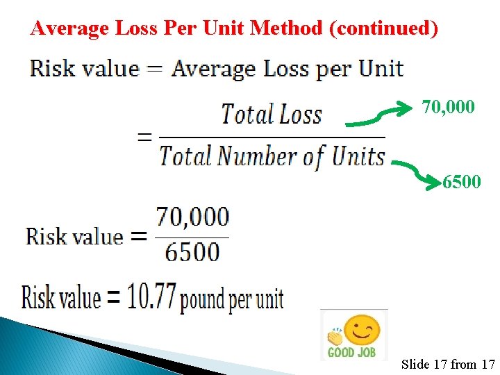 Average Loss Per Unit Method (continued) 70, 000 6500 Slide 17 from 17 