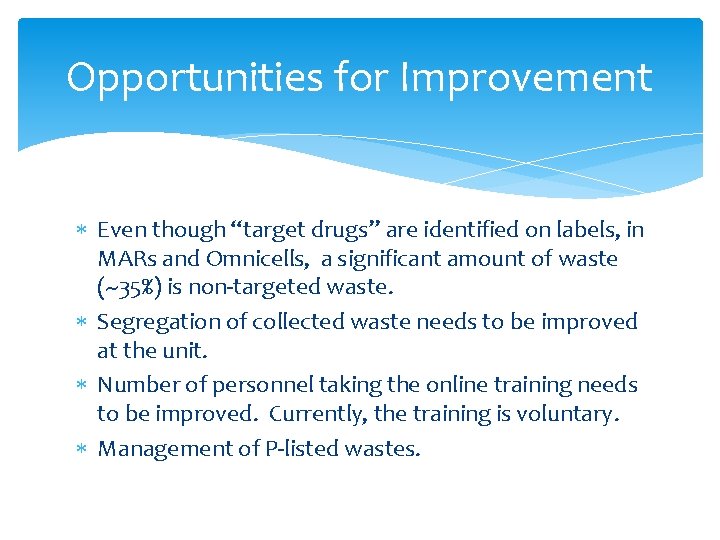 Opportunities for Improvement Even though “target drugs” are identified on labels, in MARs and