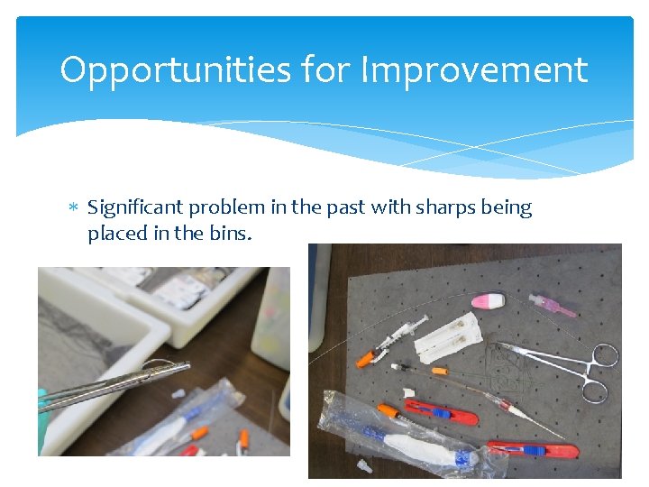 Opportunities for Improvement Significant problem in the past with sharps being placed in the