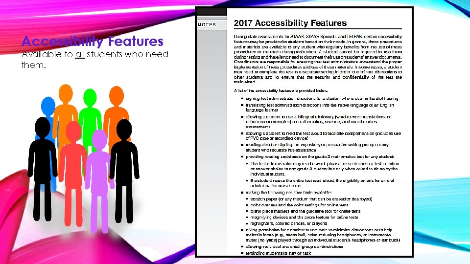 Accessibility Features Available to all students who need them. 