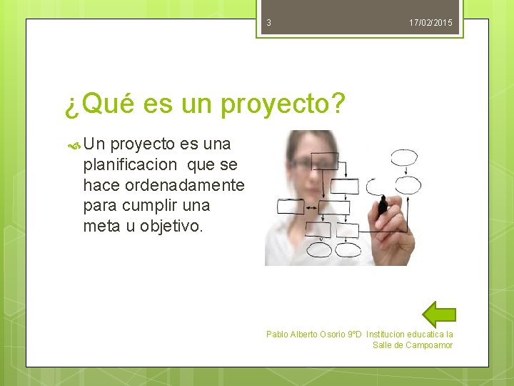 3 17/02/2015 ¿Qué es un proyecto? Un proyecto es una planificacion que se hace