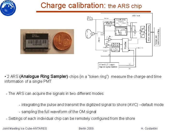 Charge calibration: the ARS chip • 2 ARS (Analogue Ring Sampler) chips (in a