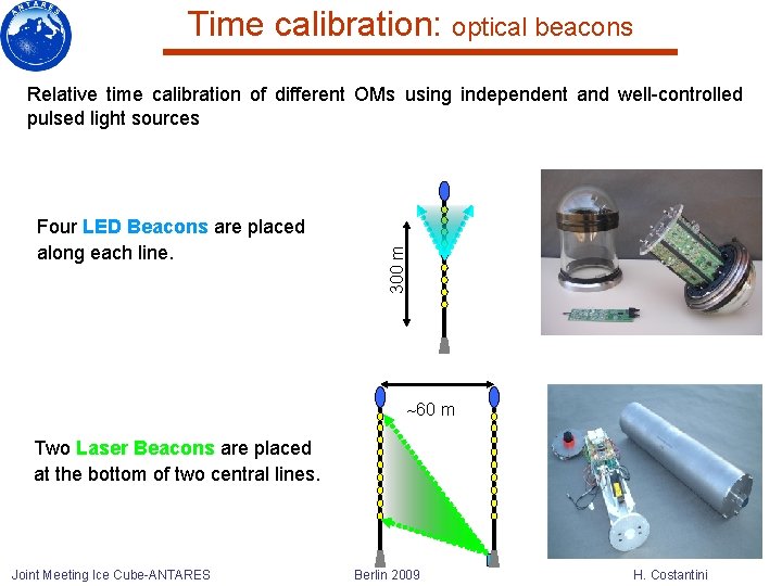 Time calibration: optical beacons Four LED Beacons are placed along each line. 300 m