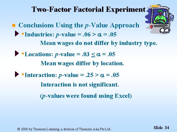 Two-Factorial Experiment n Conclusions Using the p-Value Approach • Industries: p-value =. 06 >