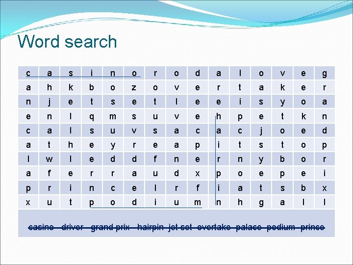 Word search c a s i n o r o d a l o