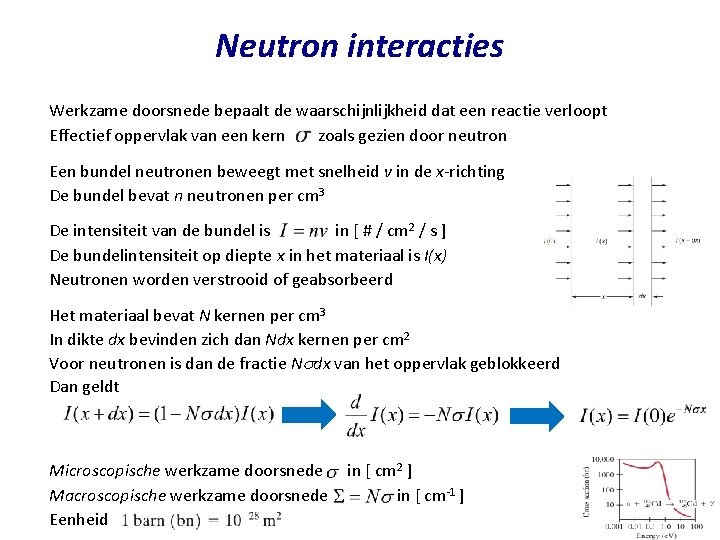 Neutron interacties Werkzame doorsnede bepaalt de waarschijnlijkheid dat een reactie verloopt Effectief oppervlak van