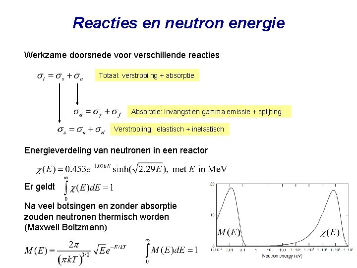 Reacties en neutron energie Werkzame doorsnede voor verschillende reacties Totaal: verstrooiing + absorptie Absorptie: