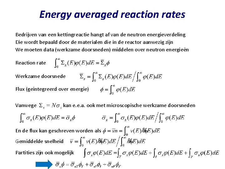 Energy averaged reaction rates Bedrijven van een kettingreactie hangt af van de neutron energieverdeling