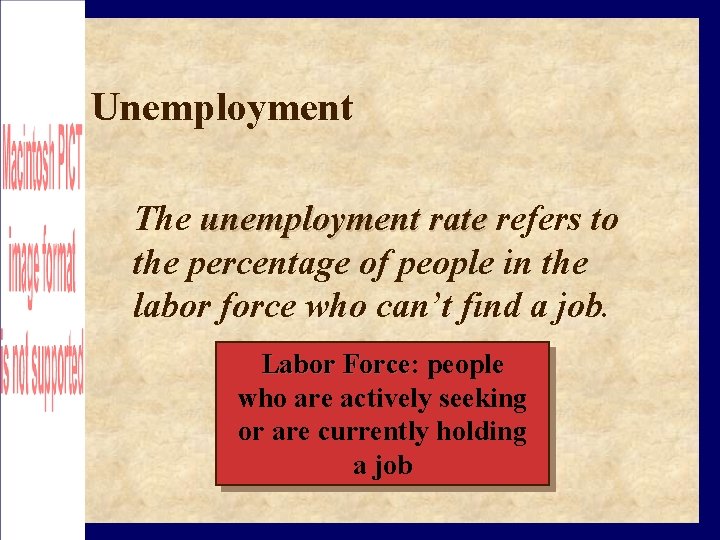Unemployment The unemployment rate refers to the percentage of people in the labor force