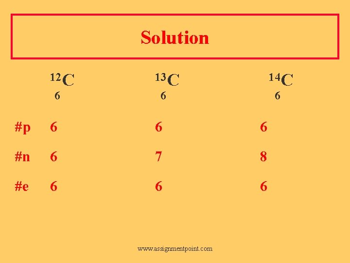 Solution 12 C 13 C #p 6 6 6 #n 6 7 8 #e