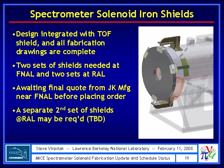 Spectrometer Solenoid Iron Shields • Design integrated with TOF shield, and all fabrication drawings