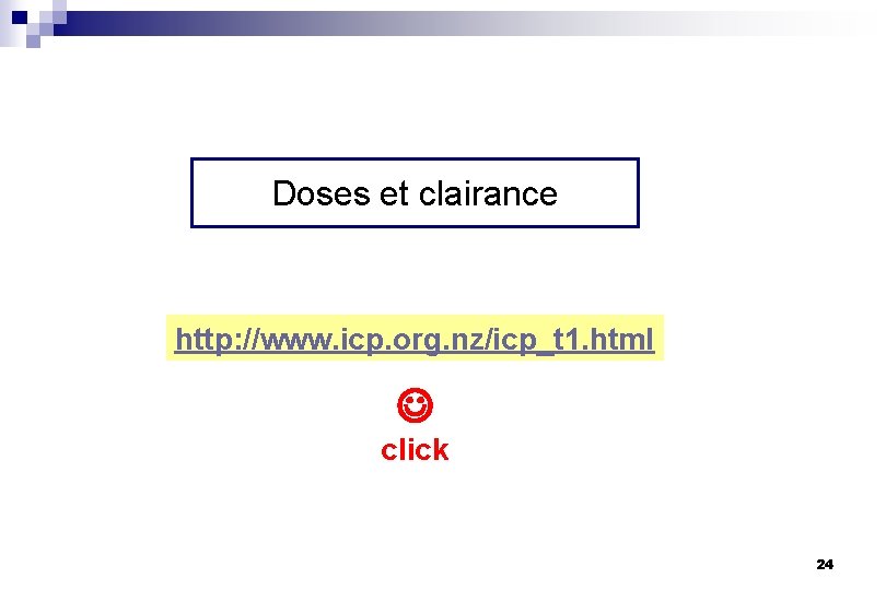 Doses et clairance http: //www. icp. org. nz/icp_t 1. html click 24 