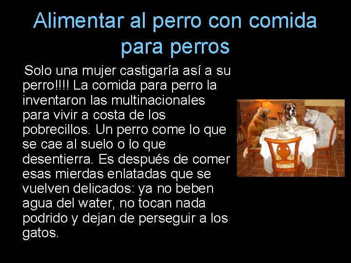 Alimentar al perro con comida para perros Solo una mujer castigaría así a su