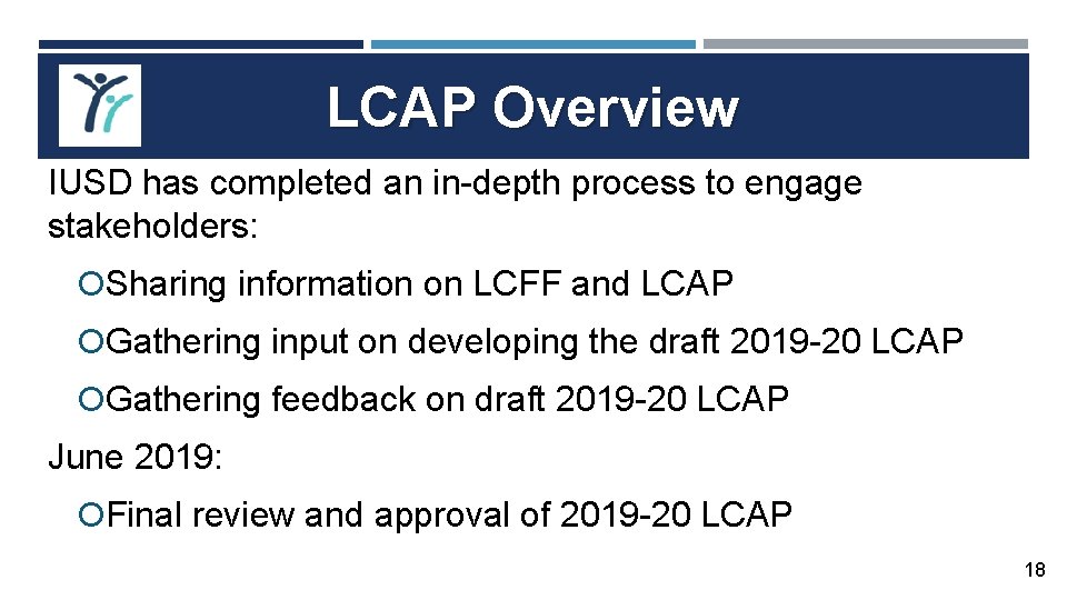 LCAP Overview IUSD has completed an in-depth process to engage stakeholders: Sharing information on