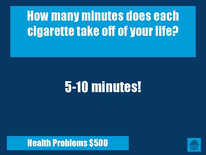 How many minutes does each cigarette take off of your life? 5 -10 minutes!