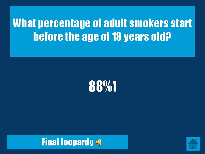 What percentage of adult smokers start before the age of 18 years old? 88%!