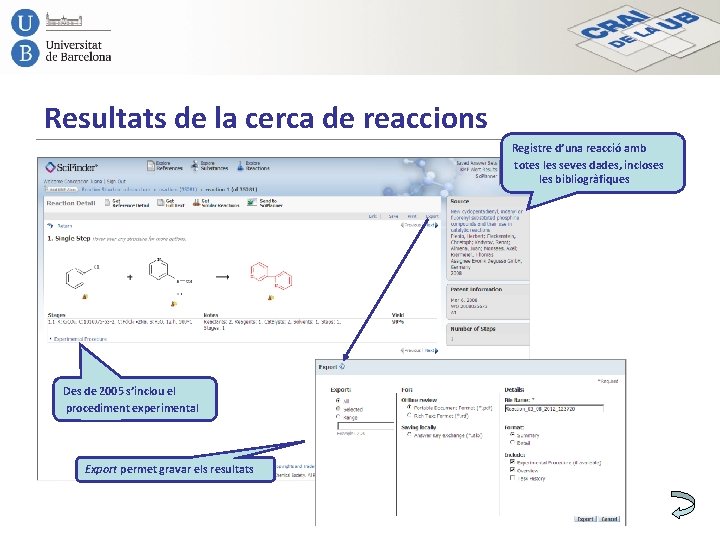 Resultats de la cerca de reaccions Registre d’una reacció amb totes les seves dades,